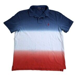 Polo Ralph Lauren Mens Medium Classic Ombre Polo Shirt Red White Blue Tie Dye